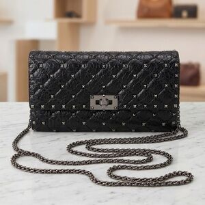 Valentino Rockstud Spike Medium Crossbody Bag - Black Leather